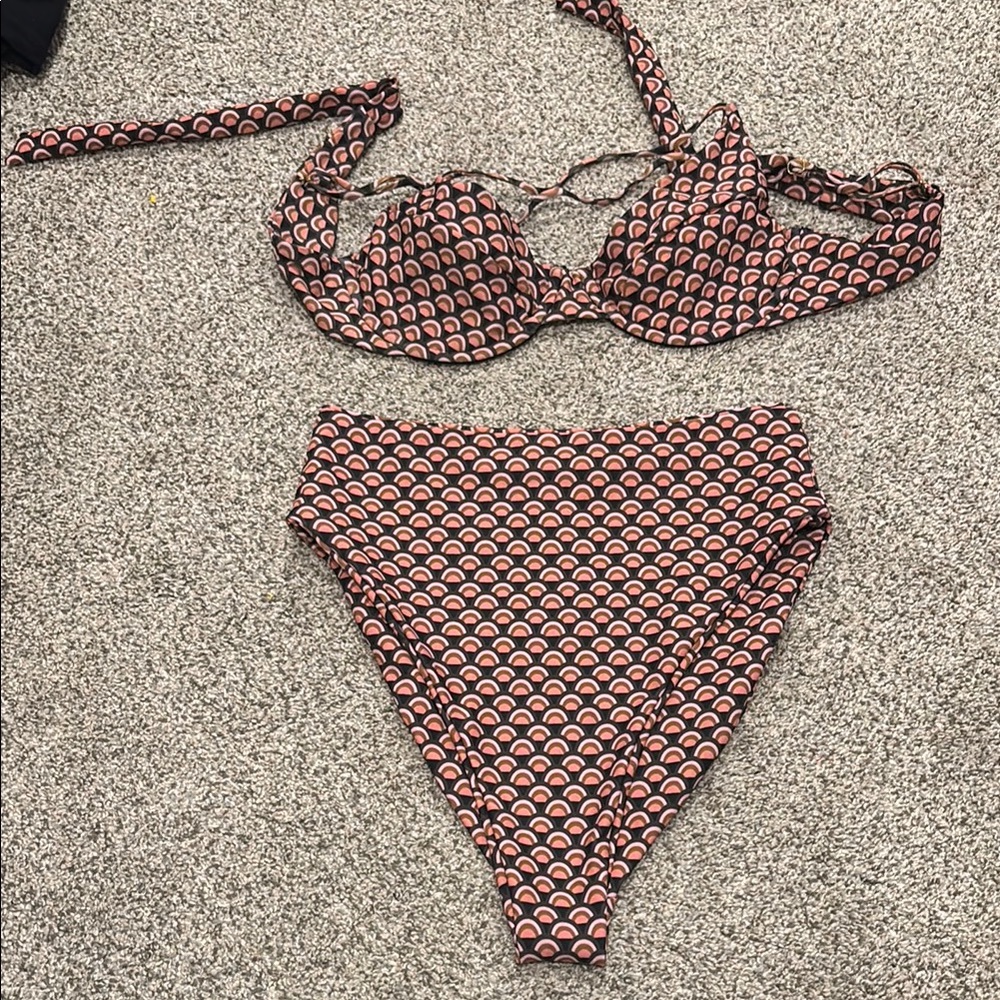 Skatie Black and Pink Patterned Bikini